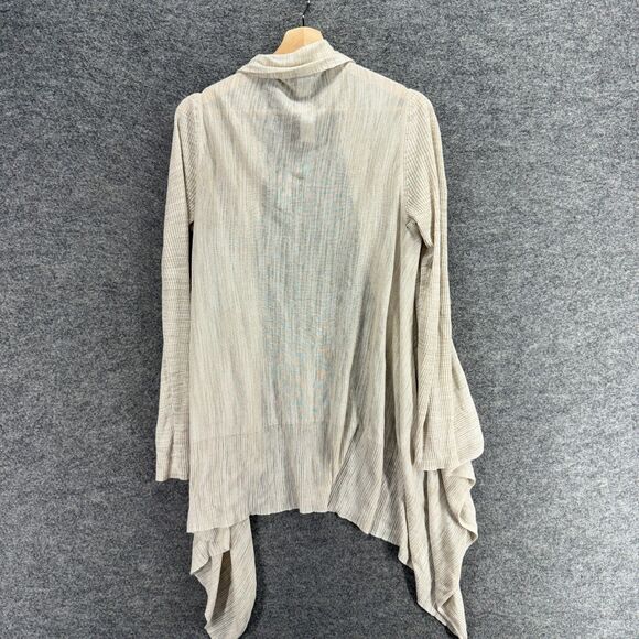 Talbots Top Women M Medium Beige Open Front Long Sleeve Linen Casual Solid - Picture 2 of 5